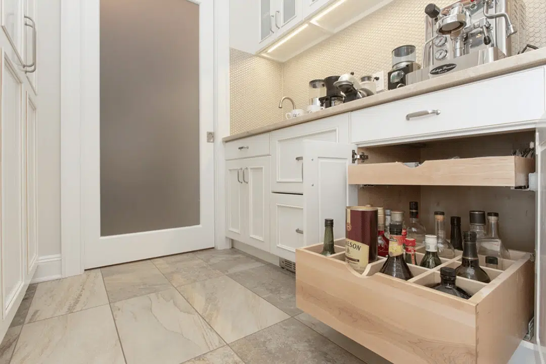 modern coffee bar with storage and mini-fridge Westchester