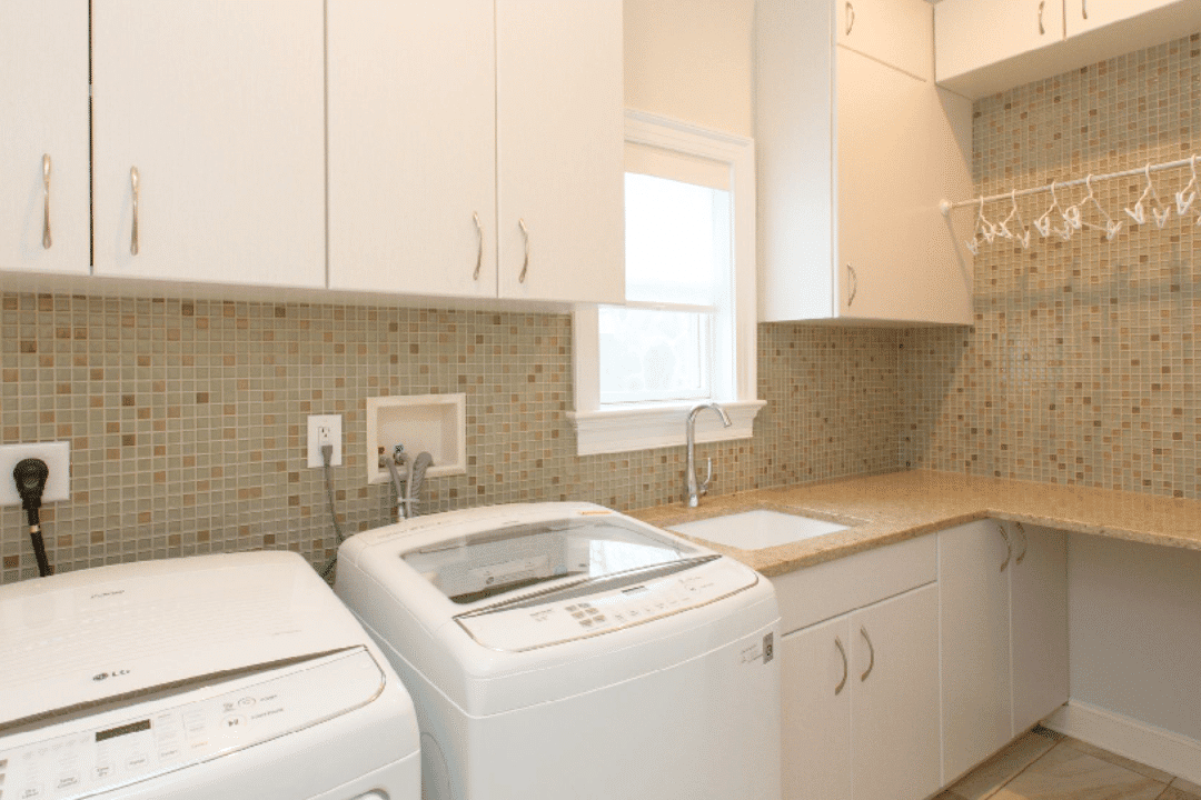 modern laundry room with folding counter