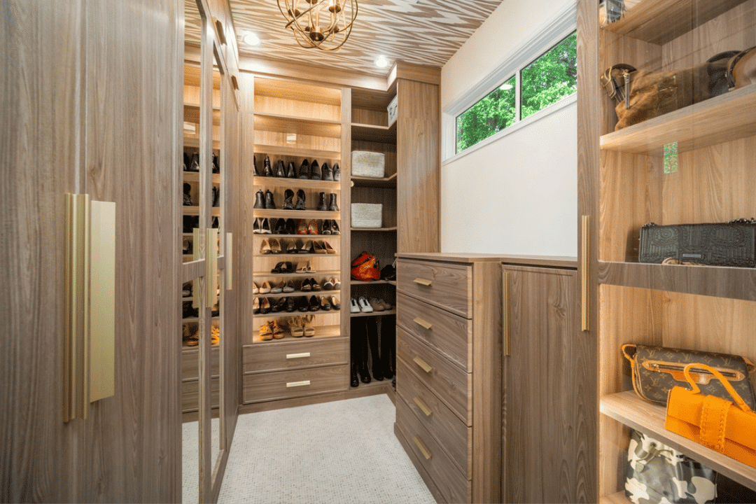 organized closet with vertical shelving system