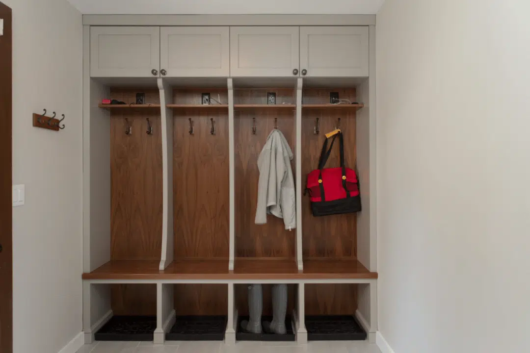 mudroom remodel with water-resistant flooring