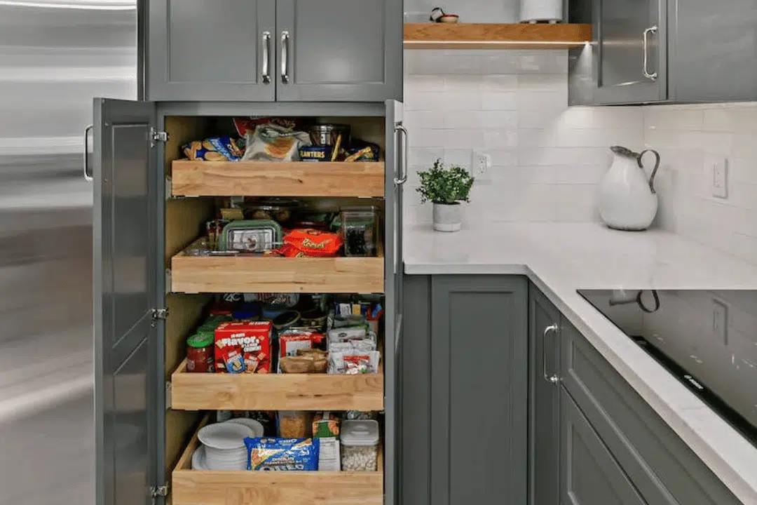 pantry makeover with sliding trays and shaker doors