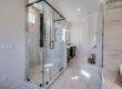 Functional bathroom remodel with built-in shower niche and space-saving features
