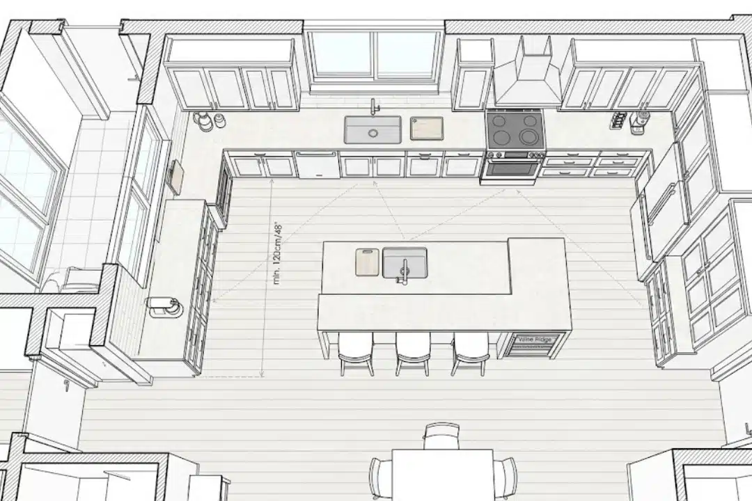 Custom kitchen design with smart layout planning and functional work triangle